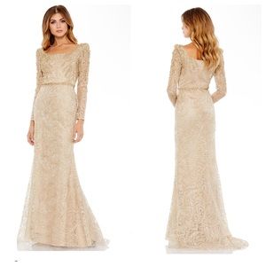 MAC DUGGAL EMBROIDERED APPLIQUE SHOULDER DETAIL TRUMPET GOWN SIZE 16 NWT